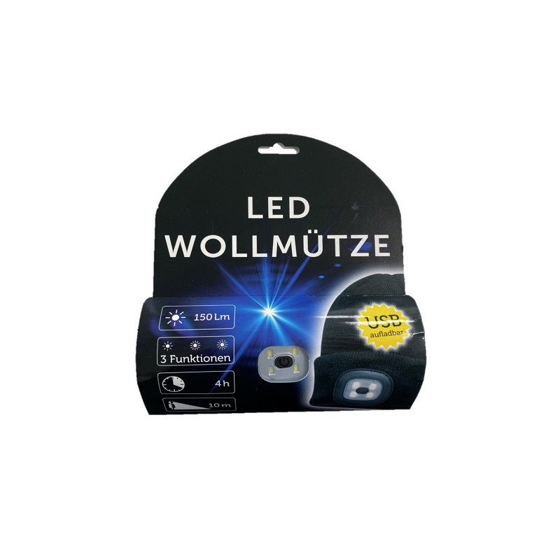 Schönberger LED Wollmütze anthrazit, mit 6 weissen LEDs