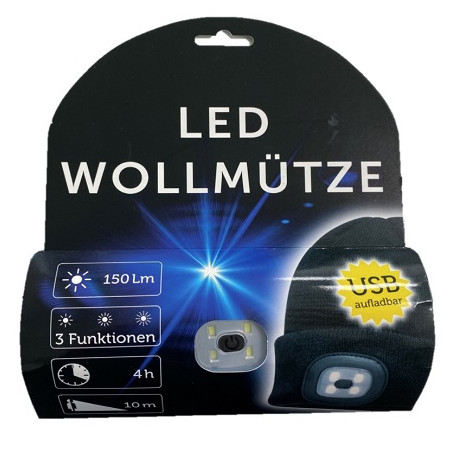 Schönberger LED Wollmütze anthrazit, mit 6 weissen LEDs