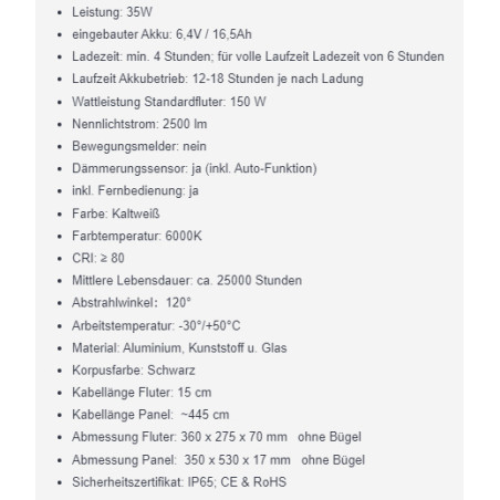 OPTONICA LED Solar-Scheinwerfer "OPT-SS35", 35W, Fernbedienung