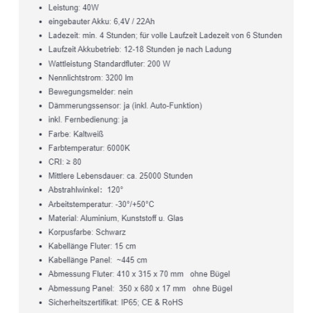 OPTONICA LED Solar-Scheinwerfer "OPT-SS40", 40W, Fernbedienung
