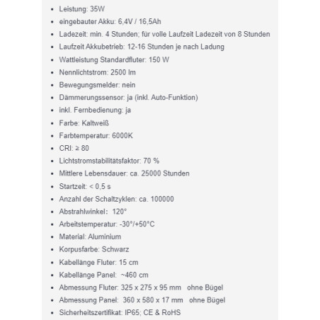 OPTONICA LED Solar-Scheinwerfer "OPT-PF35", 35W, Fernbedienung