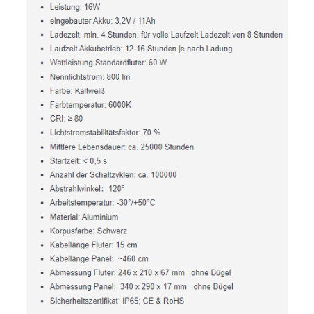OPTONICA LED Solar-Scheinwerfer "OPT-SS40", 16W, Fernbedienung