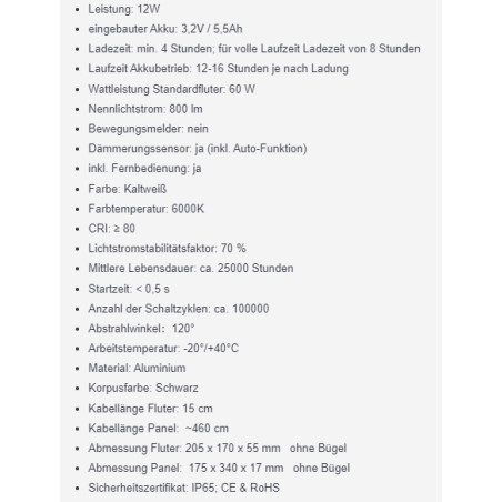 OPTONICA LED Solar-Scheinwerfer "OPT-PF12", 12W, Fernbedienung