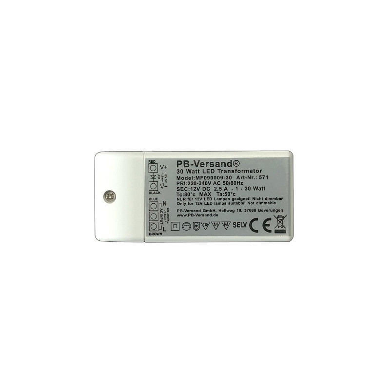 PB LED DC-Treiber/Trafo Mini12-30W, 12V DC, 30W, 2.5A