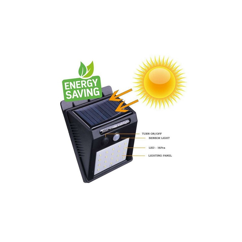 HM LED Solar-Wandleuchte "SWL-0.55", PIR, 16 LEDs