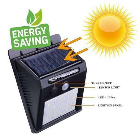 HM LED Solar-Wandleuchte "SWL-0.55", PIR, 16 LEDs