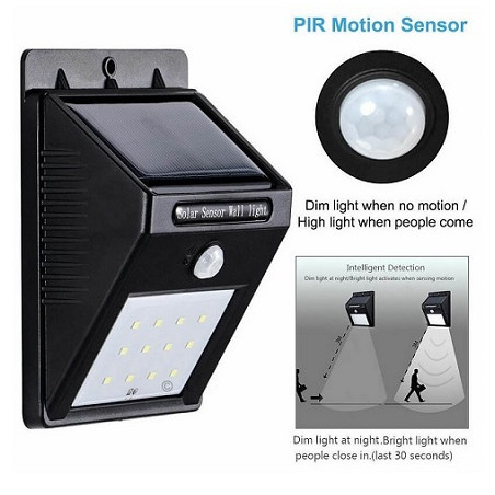 HM LED Solar-Wandleuchte "SWL-0.55", PIR, 16 LEDs