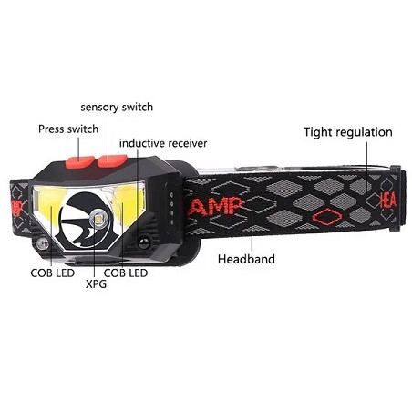 HM LED Sensor-Kopf/Stirnlampe "IPX 4", verstellbar/neigbar