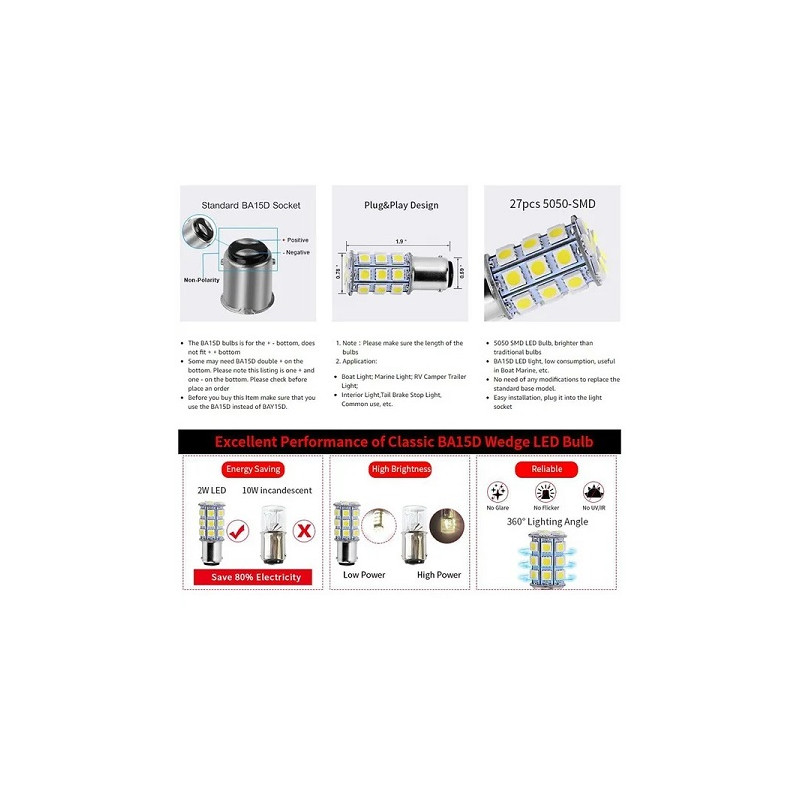 Isoled LED Lampe BA15d, 2W, 9-14V DC