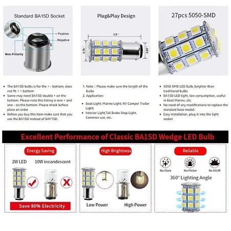 Isoled LED Lampe BA15d, 2W, 9-14V DC