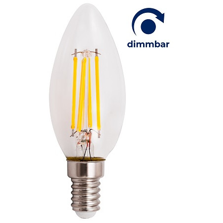McShine E14 LED Lampe, Filament Kerzenlampe, 6W, klar, dimmbar