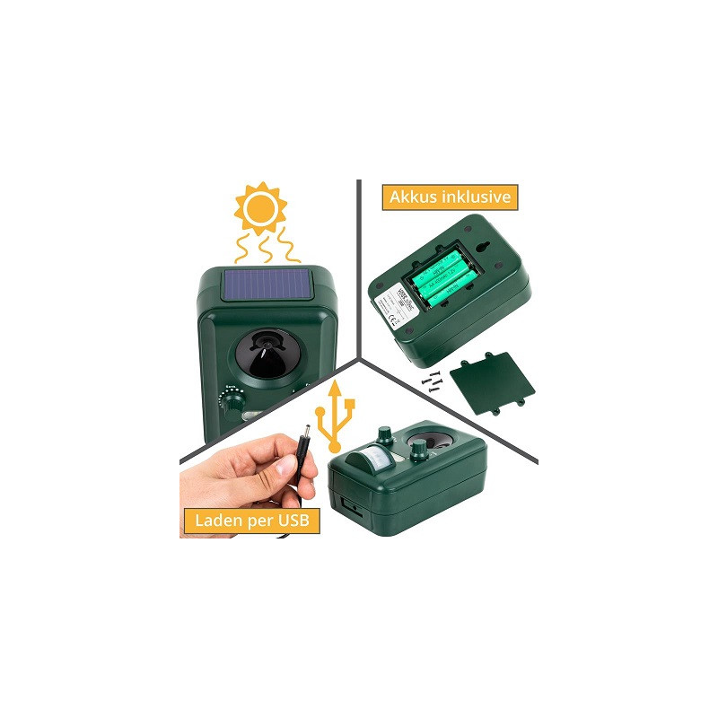 VOSS.sonic Solar Tier-Abwehr mit Bewegungsmelder, Blitzlicht