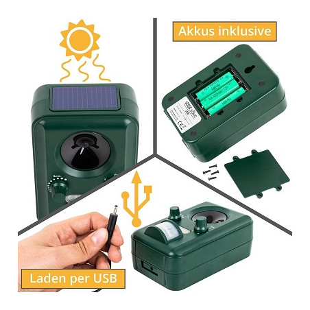 VOSS.sonic Solar Tier-Abwehr mit Bewegungsmelder, Blitzlicht