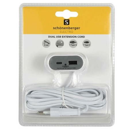 Schönberger Dual USB Verlängerung mit 2 USB (A und C) Anschlüssen