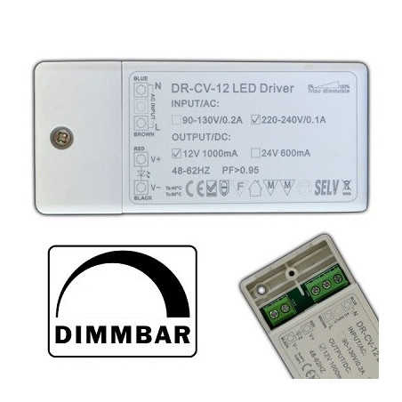 PB LED DC-Treiber/Trafo, Mini, 12V DC, 1-12W, 1A, dimmbar