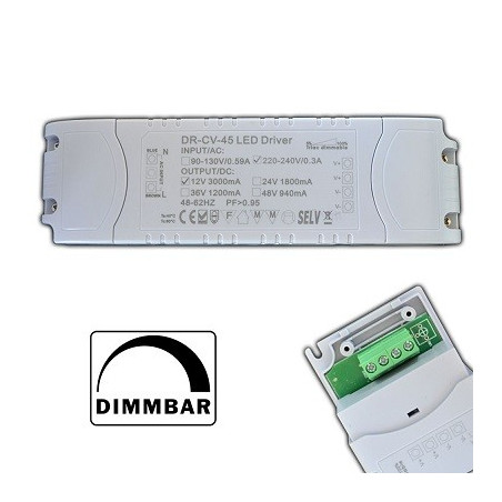 PB LED DC-Treiber/Trafo, 12V DC, 1-45W, 3A, dimmbar