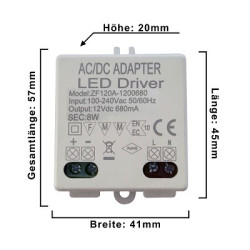 PB LED DC-Treiber/Trafo "Mini12-8W", 12V DC, 8W, 0.68A 2