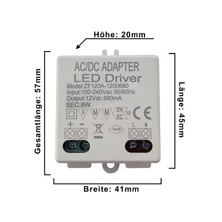 PB LED DC-Treiber/Trafo "Mini12-8W", 12V DC, 8W, 0.68A