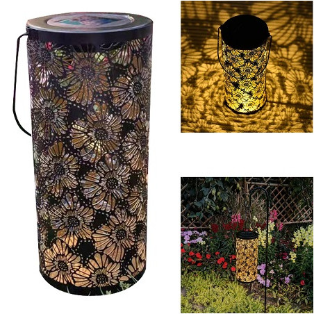 HM LED Solarlaterne, zylinderform, schwarz, 27cm hoch