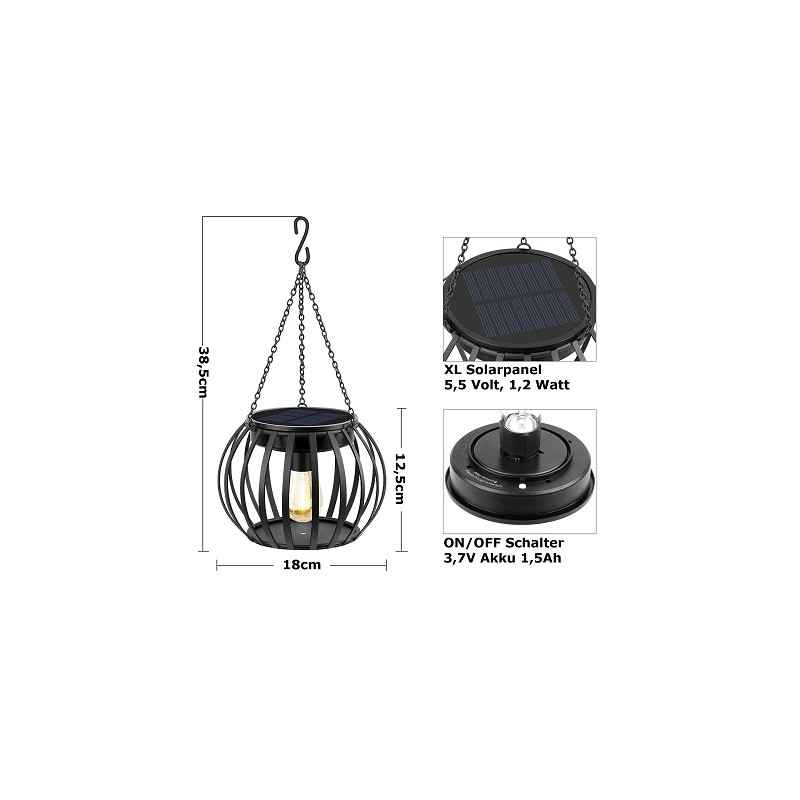 HM LED Solarlaterne "Kürbis", schwarz, 18cm hoch, 2 Stk.