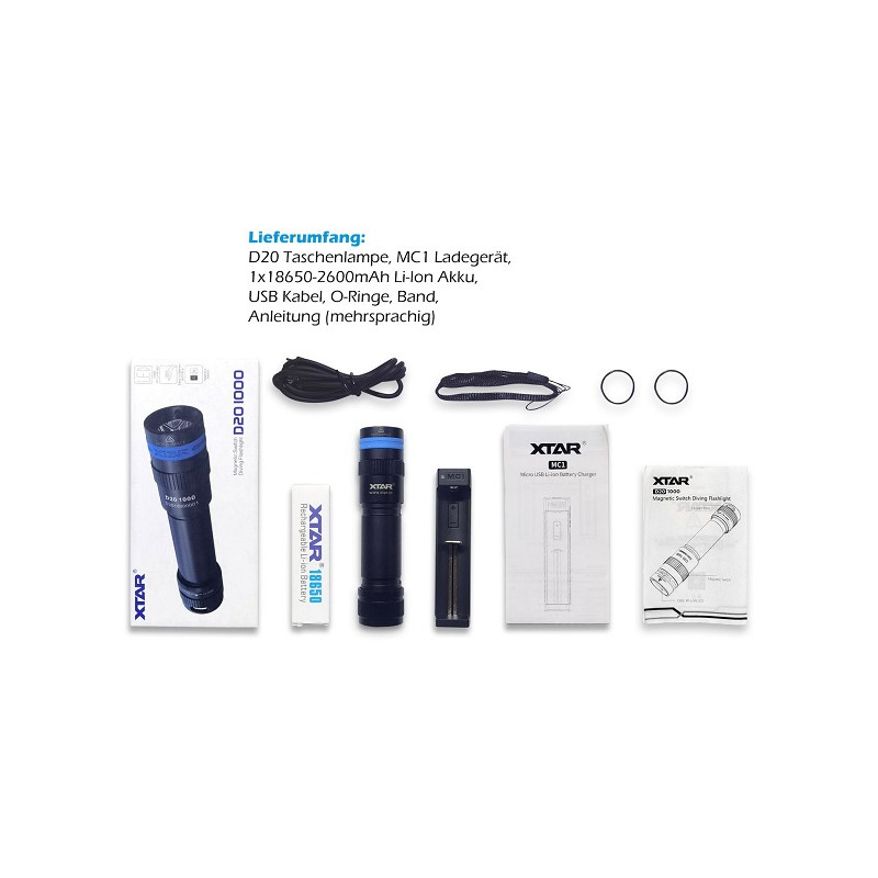 XTAR LED-Taucherlampe "D20 1000", CREE XM-L V6 LED, 4 Modi