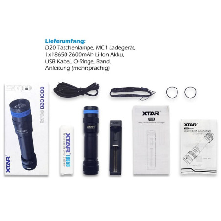 XTAR LED-Taucherlampe "D20 1000", CREE XM-L V6 LED, 4 Modi
