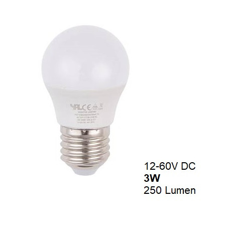 SPL E27 LED Lampe, Globe "G45", 12-60V DC, 3W, matt