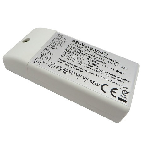 PB LED DC-Treiber/Trafo "Mini24-15W", 24V DC, 15W, 0.625A