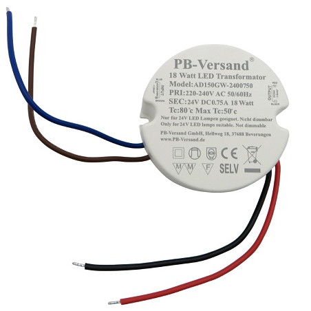 PB LED DC-Treiber/Trafo "Mini24-18W", 24V DC, 18W, 0.75A
