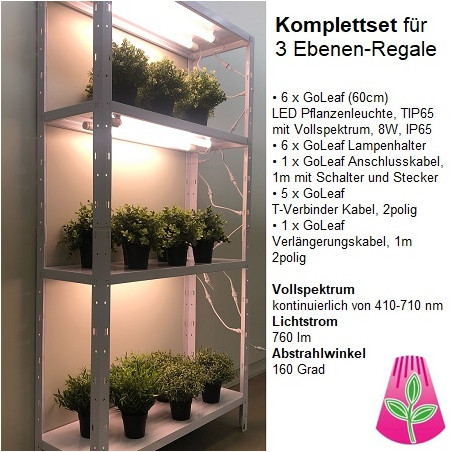 Bioledex LED-Pflanzenleuchte Komplettset "GoLeaf", 6 x 60cm