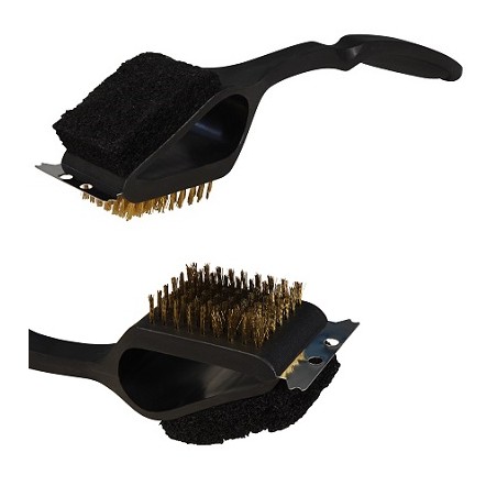 HM Messing-Drahtbürste mit Schaber und Schwamm