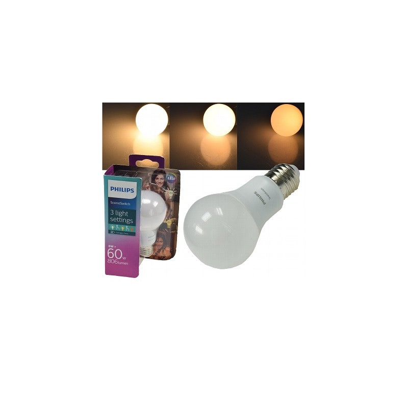 Philips E27 LED Lampe, Birne "SceneSwitch", 8W