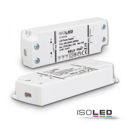 Isoled LED DC-Treiber/Trafo "FLACH1", 12V DC, 15W, 1.25A