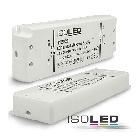 Isoled LED DC-Treiber/Trafo "FLACH3", 12V DC, 50W, 4A
