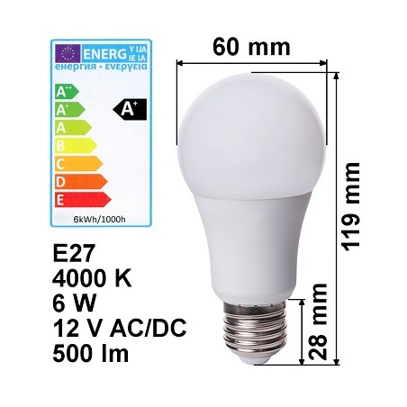 HM LED Lampe, Birne, E27, 6W, 12V DC