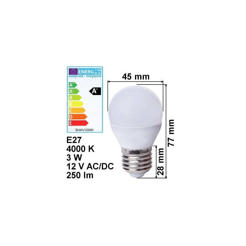 NVLED LED Lampe, Globe G45, E14, 12V/24V DC, 5W, matt Lichtfarbe ww  (warmweiss)