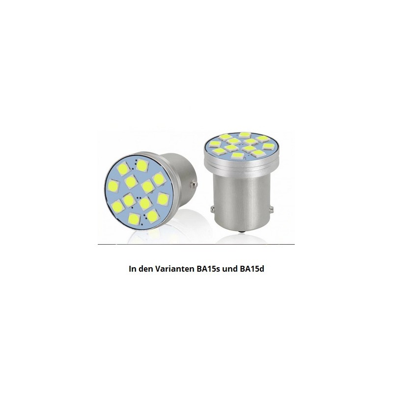 HM LED Lampe BA15d P21W, 1156, R5W, 2.5W, 12 LED Chips