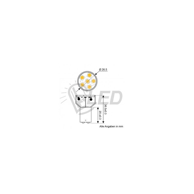 David Com. BA15d LED Lampe, 1W, DC10-30V, 6 LED's, dimmbar