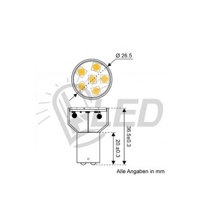 David Com. BA15d LED Lampe, 1W, DC10-30V, 6 LED's, dimmbar